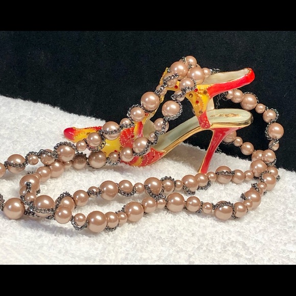 💕⭐️vintage coffee glass “pearls” with chain accents -xtra long - Picture 3 of 9